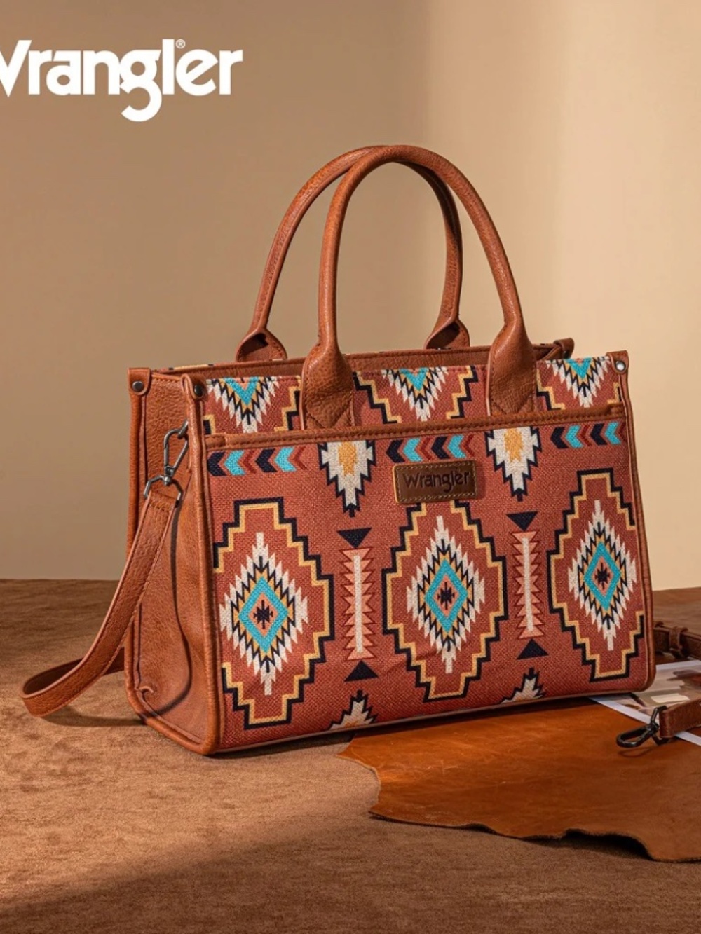 Wrangler Aztec Print Canvas Tote Bag Exclusive Brown